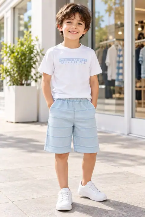 Conjunto infantil masculino branco e azul claro